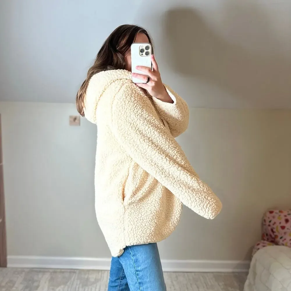 BDG: Cream Sherpa Cardigan Hoodie